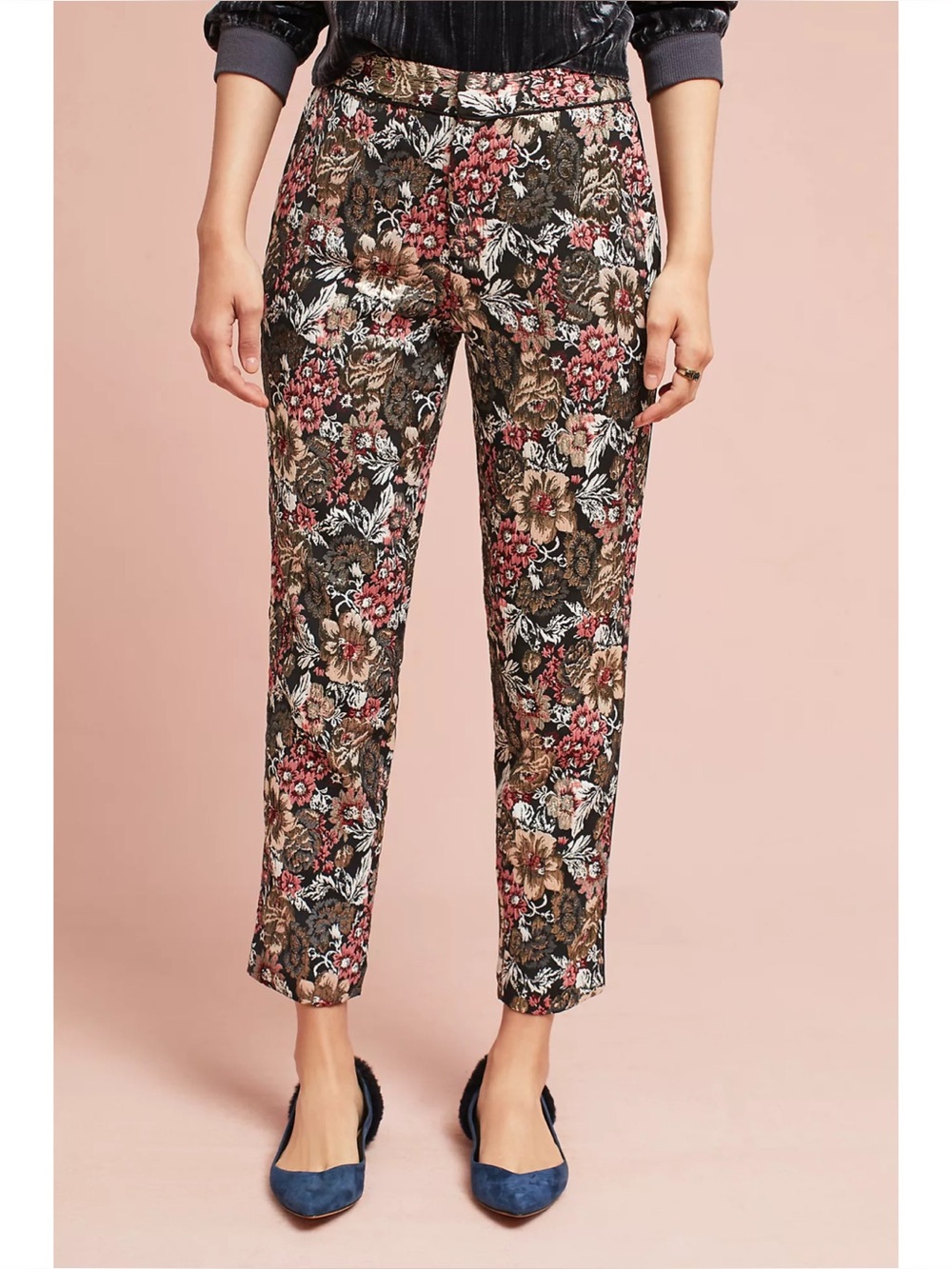 Maeve Anthropologie Jacquard Metallic Slim Trousers